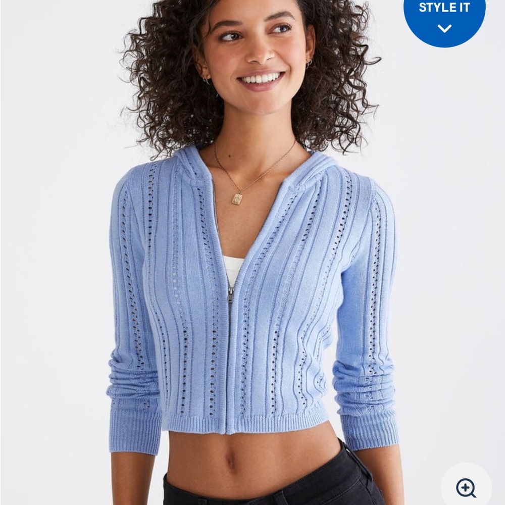 Women's Blue Cropped Sweater